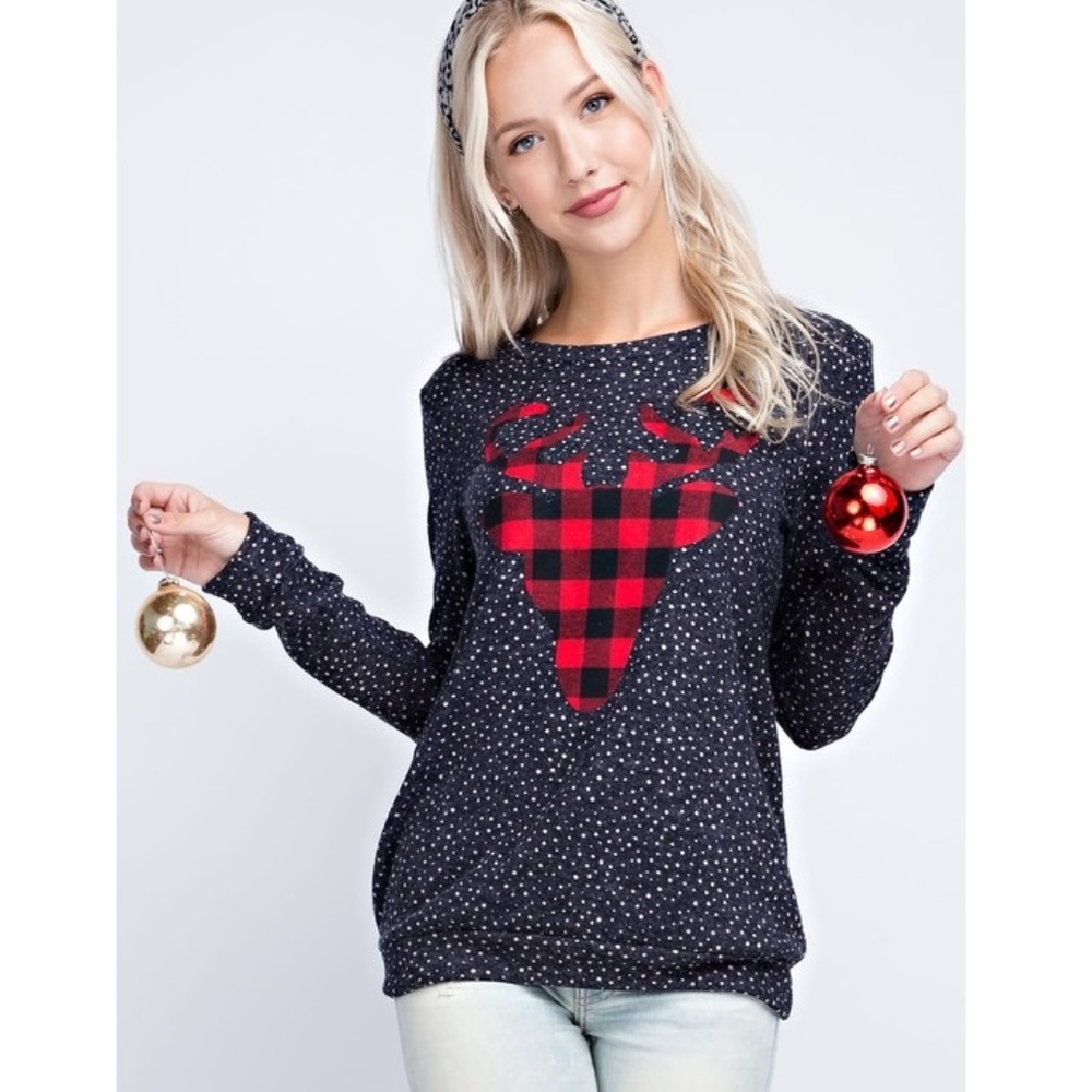 NWT  FUN & FLIRTY!  Polka-dot Plaid Elk Top - Picture 2 of 8